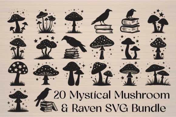 Download Mystical Mushroom &amp; Raven SVG Bundle - Svg bundle Collection