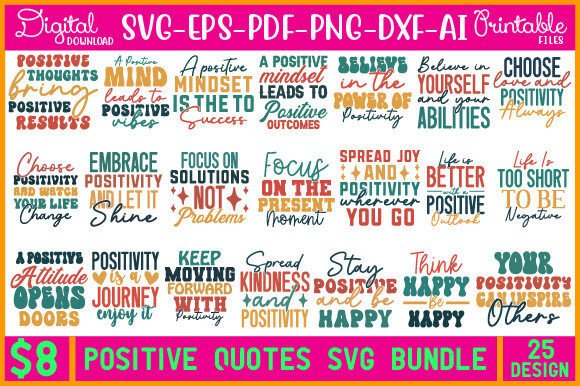 Download POSITIVE QUOTES SVG BUNDLE - Svg bundle Collection