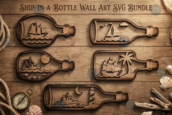Download Ship-in-Bottle Wall Art SVG Bundle - Svg bundle Collection